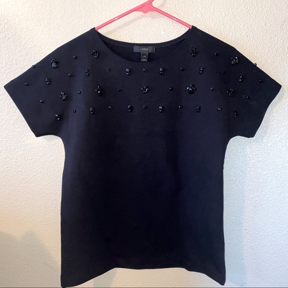 J crew black top with embellished design